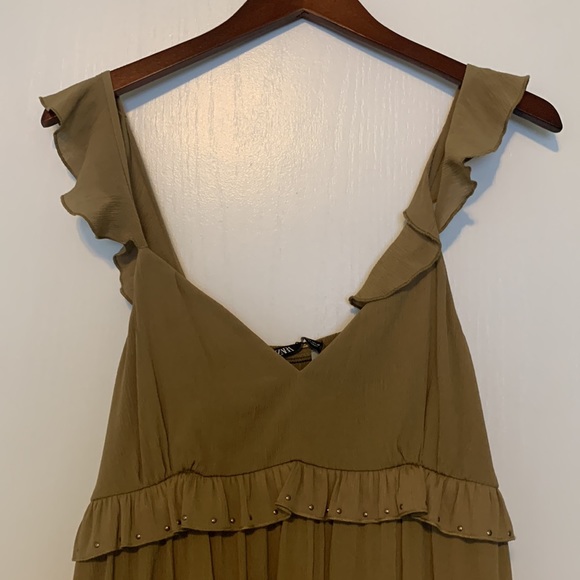 Zara army green dress size large. Studded details. - Picture 4 of 6